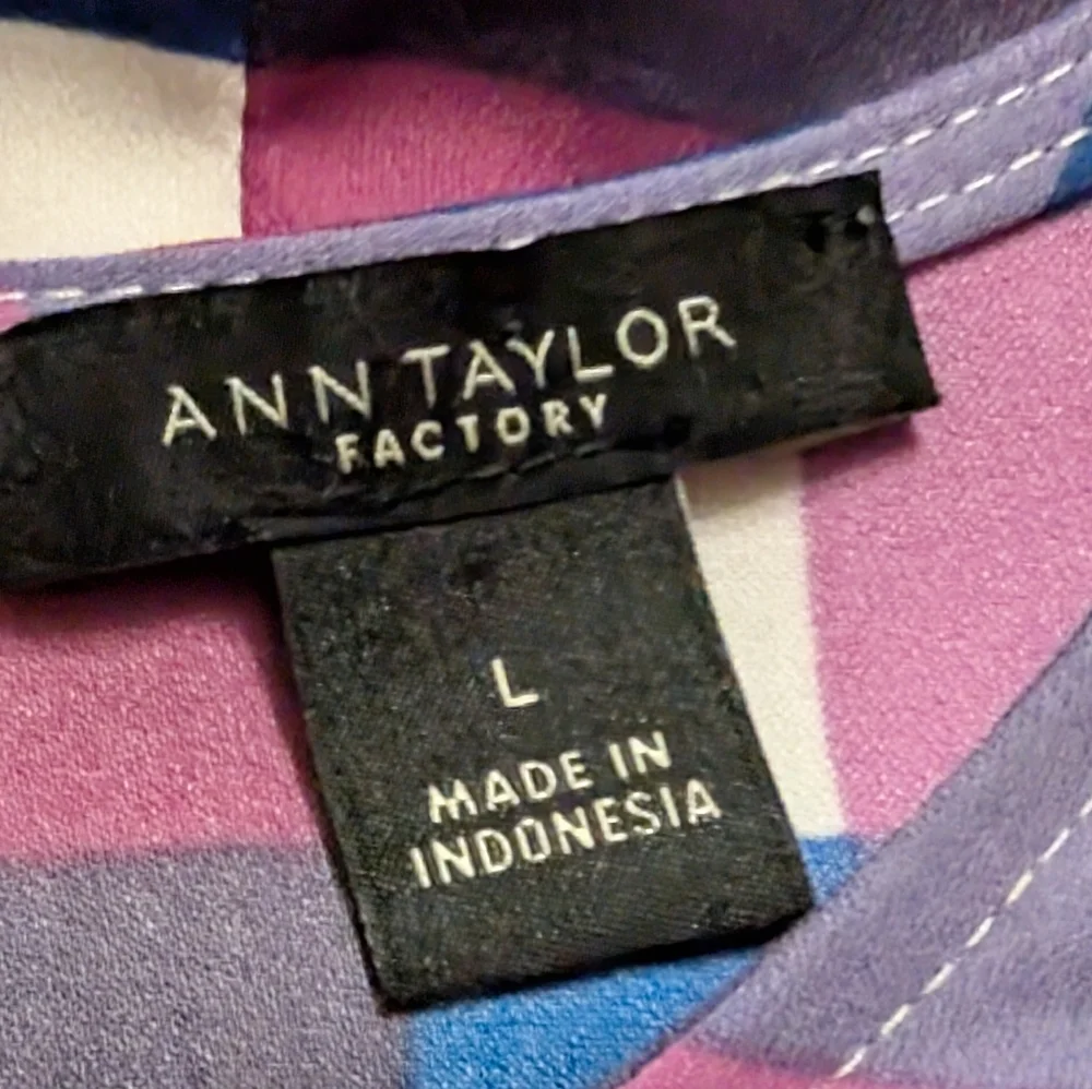 Ann Taylor Factory Plaid Flutter Sleeve Flare Dress | Large | Blue Purple - Picture 6 of 10